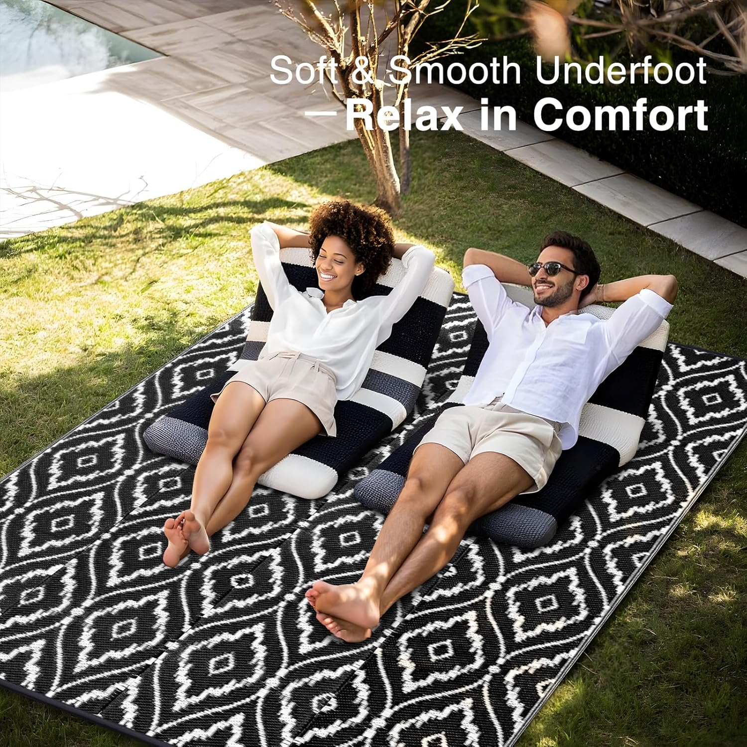 OLANLY Outdoor Rug 6x9 ft Waterproof, Outdoor Plastic Straw Rug with Geometric Pattern Clearance