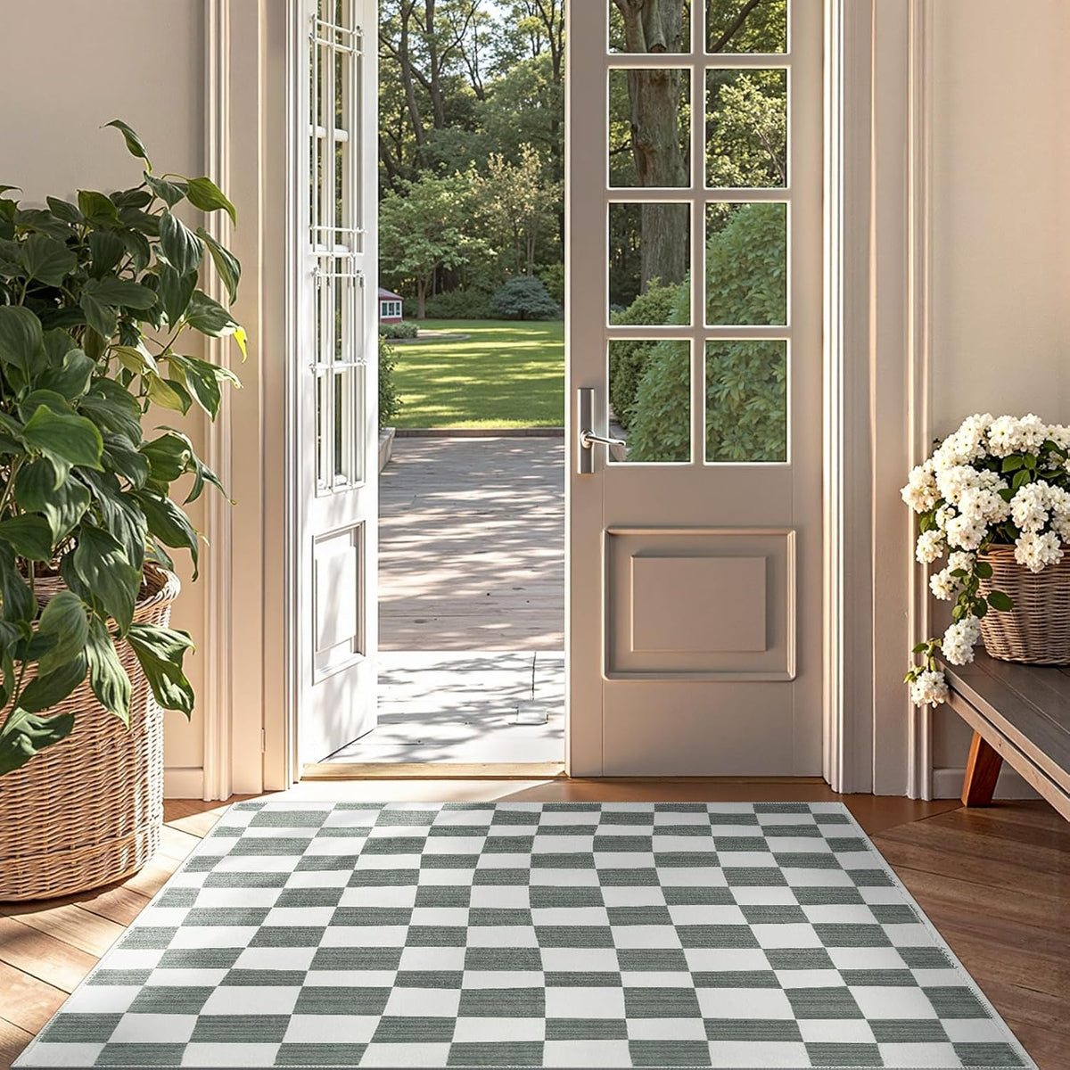 jinchan 3x5 Checkered Area Rugs for Kids Room - Machine Washable Soft Rug Modern Geometric Lattice