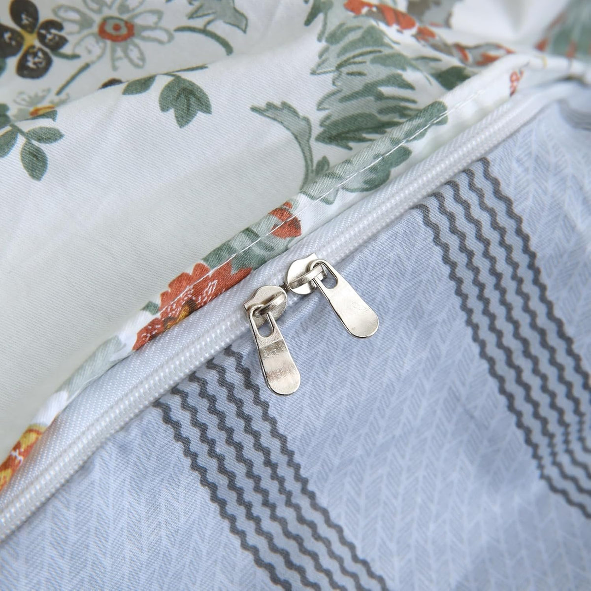 ABREEZE Floral Duvet Cover King Size Set Bird Flowers Bedding Set 100% Brushed Cotton Bedding