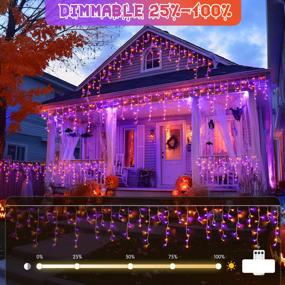 JMEXSUSS 400 LED Orange and Purple Halloween Lights Outdoor, 38.8 FT Orange and Purple Icicle Light