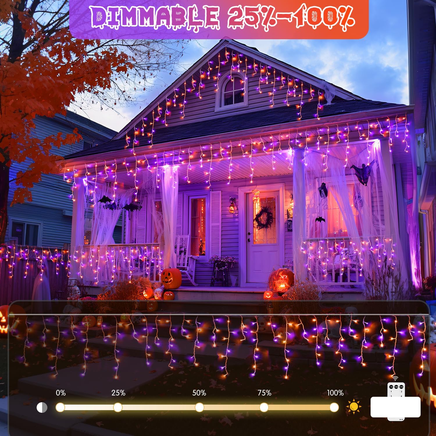 JMEXSUSS 400 LED Orange and Purple Halloween Lights Outdoor, 38.8 FT Orange and Purple Icicle Light