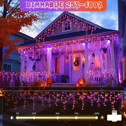 JMEXSUSS 400 LED Orange and Purple Halloween Lights Outdoor, 38.8 FT Orange and Purple Icicle Light