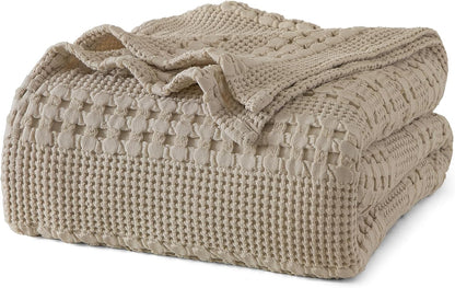 PHF 100% Cotton Waffle Weave Blanket Twin Size, Soft Lightweight Breathable Cozy Summer Blankets
