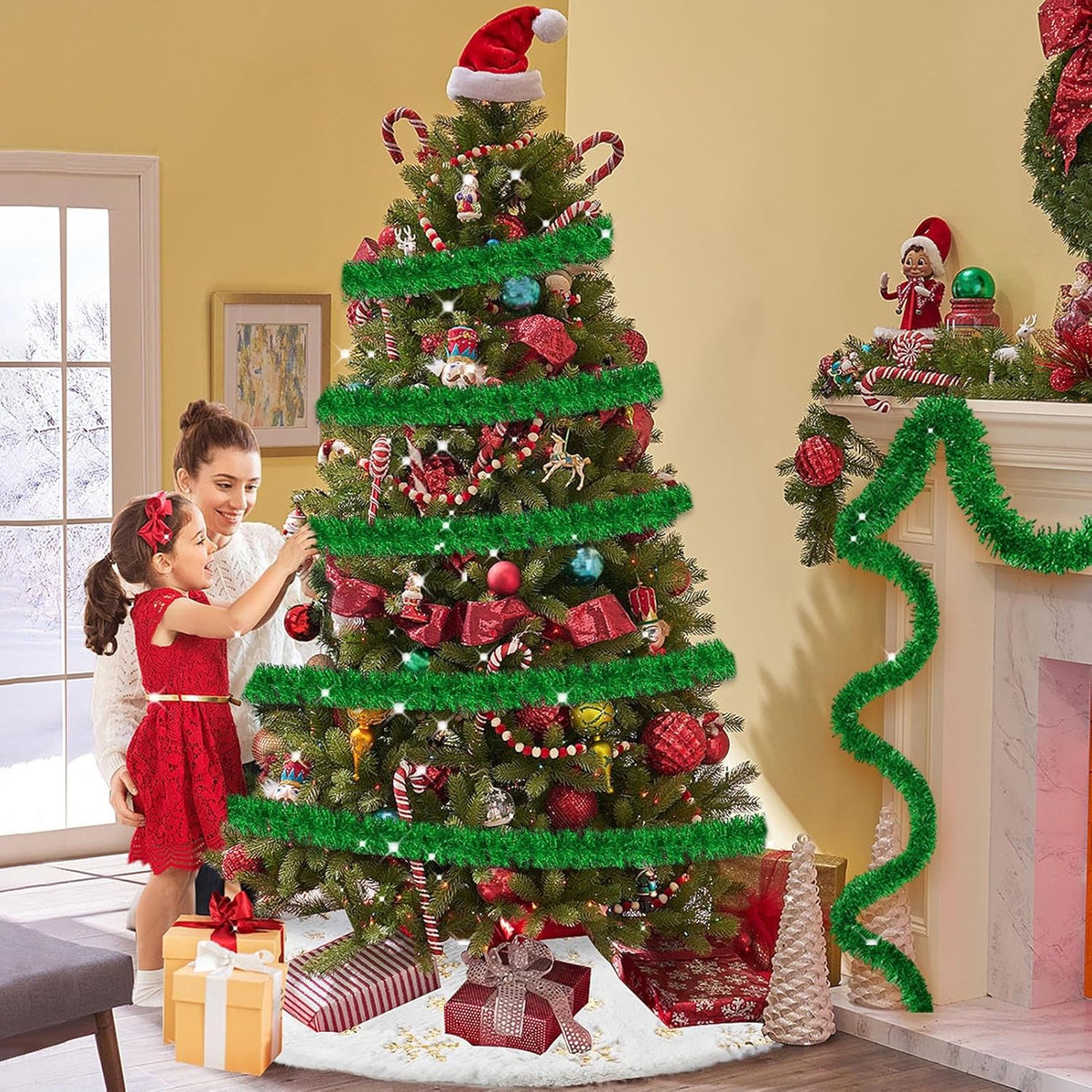 25 Feet Metallic Twist Tinsel Garland Backdrop for Parade Floats, Christmas Eve, New Year