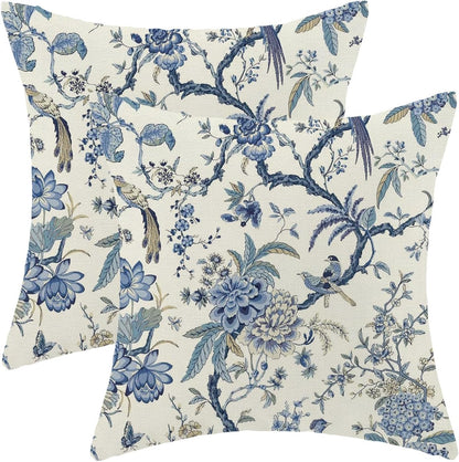 CXMEIFLY Spring Floral Birds Pillow Covers 22 x 22 Inch Set of 2 for Chinoiserie Flowers Decor