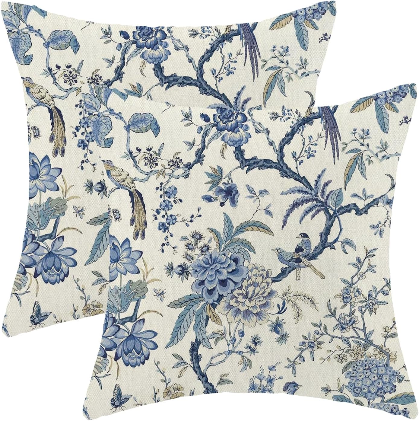 CXMEIFLY Spring Floral Birds Pillow Covers 24 x 24 Inch Set of 2 for Chinoiserie Flowers Decor