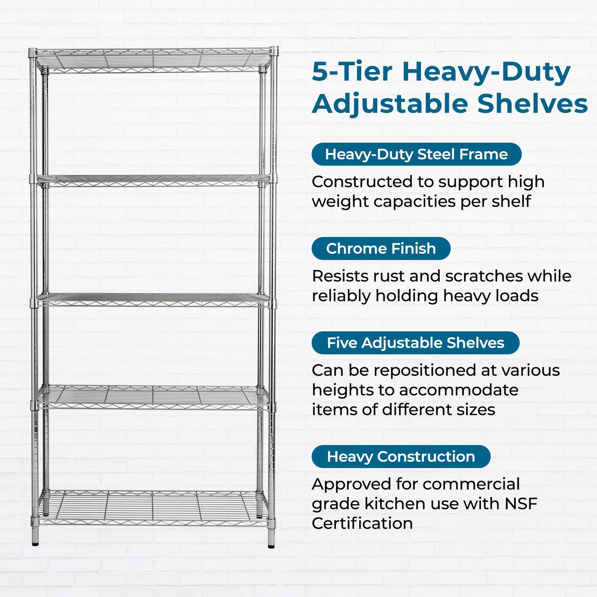 Honey-Can-Do 5-Tier Heavy Duty Adjustable Shelving Unit, 350-lb Per Shelf Metal Storage Rack