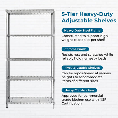 Honey-Can-Do 5-Tier Heavy Duty Adjustable Shelving Unit, 350-lb Per Shelf Metal Storage Rack