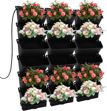 Self-Watering Wall-Mounted Planter, Vertical Garden Planter Set with 18 Pots, Stackable Plant Grow