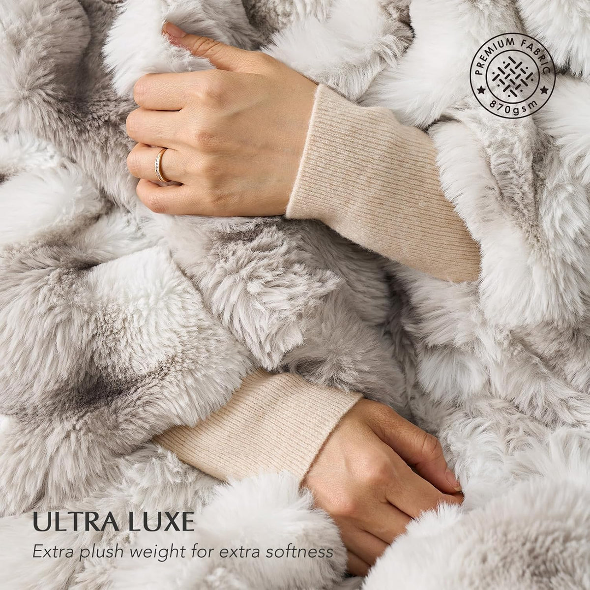 EVERGRACE Ultra Soft Luxury Fluffy Ridgeline Faux Rabbit Fur Throw Blanket, Thick Warm Bubble Throw