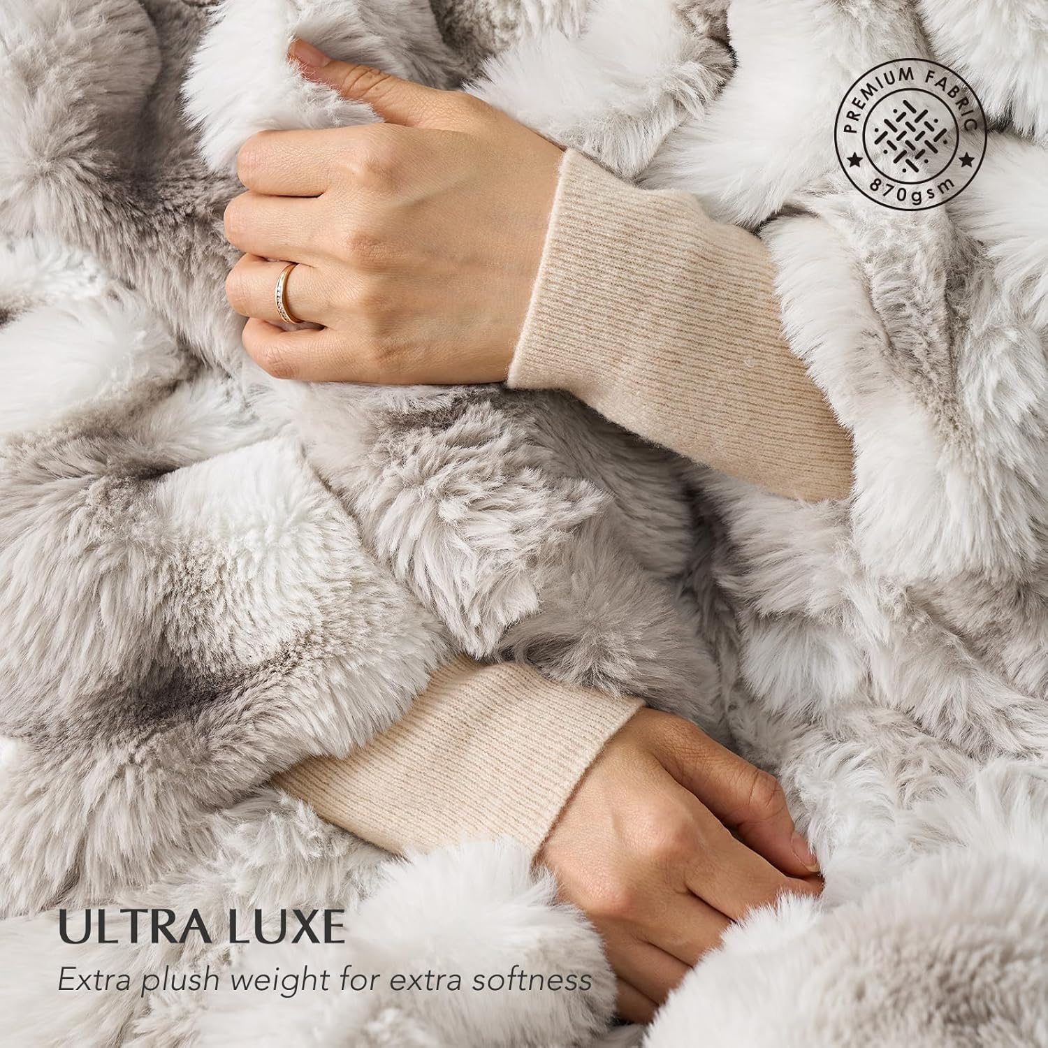 EVERGRACE Ultra Soft Luxury Fluffy Ridgeline Faux Rabbit Fur Throw Blanket, Thick Warm Bubble Throw