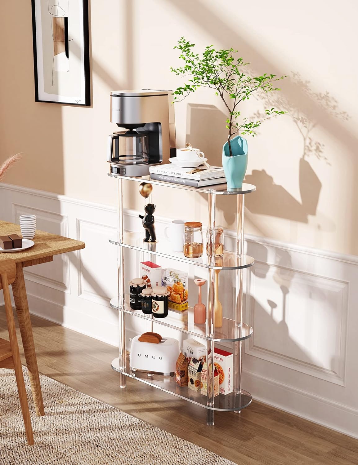 Clear Bookshelf, Acrylic Bookcase with Open Book Shelf Console Table for Entryway Office Living