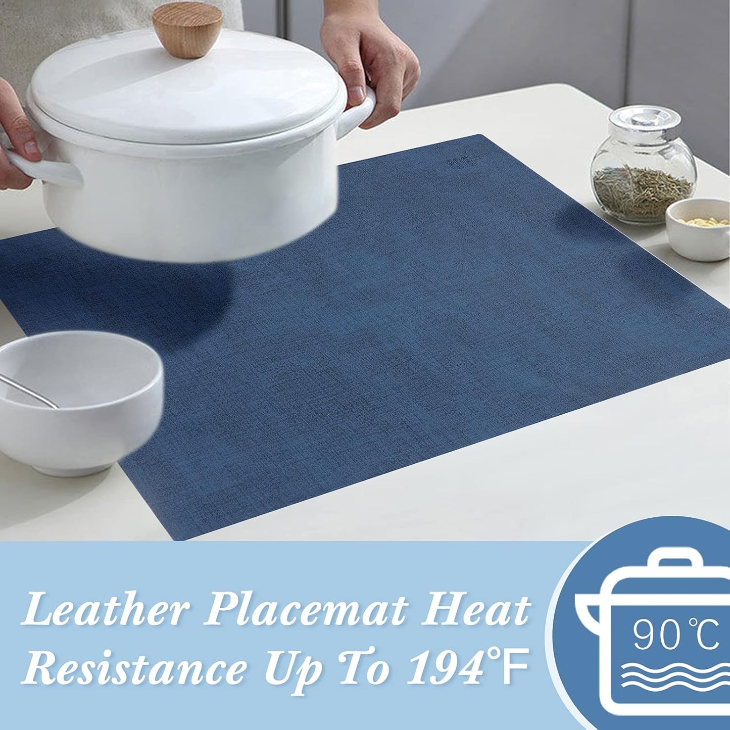SUEH DESIGN Leather Placemats Set of 6 Reversible Table Mats Heat Resistant Waterproof No-Slip