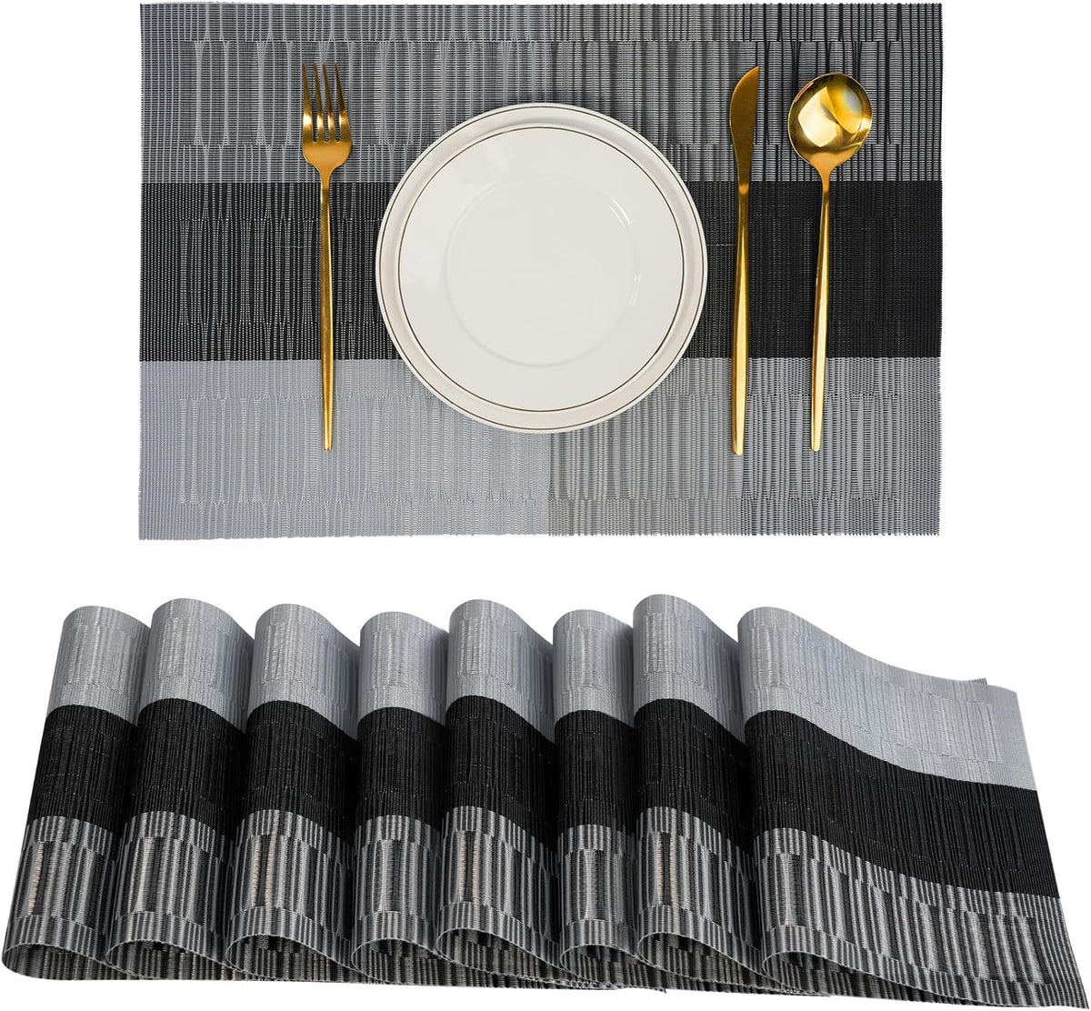Placemats Set of 8，Non-Slip PVC Weave Table Mats Easy to Clean，Heat Resistant Place Mats for