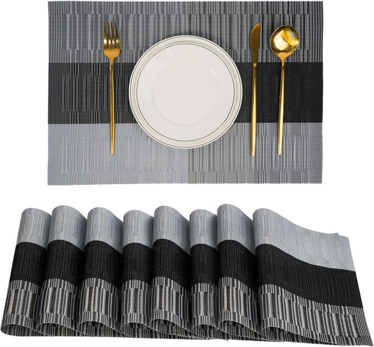Placemats Set of 8，Non-Slip PVC Weave Table Mats Easy to Clean，Heat Resistant Place Mats for