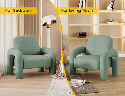 Modern Sherpa Accent Chair, Teddy Upholstered Arm Single Sofa, Cozy Fluffy Reading Chair for Living