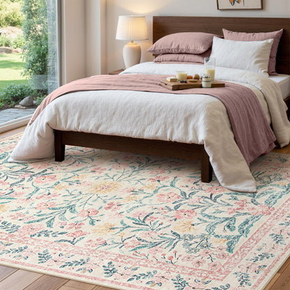 Wonnitar Washable Area Rug 6x9, Pink Floral Rugs for Bedroom Girls Soft Living Room Carpet