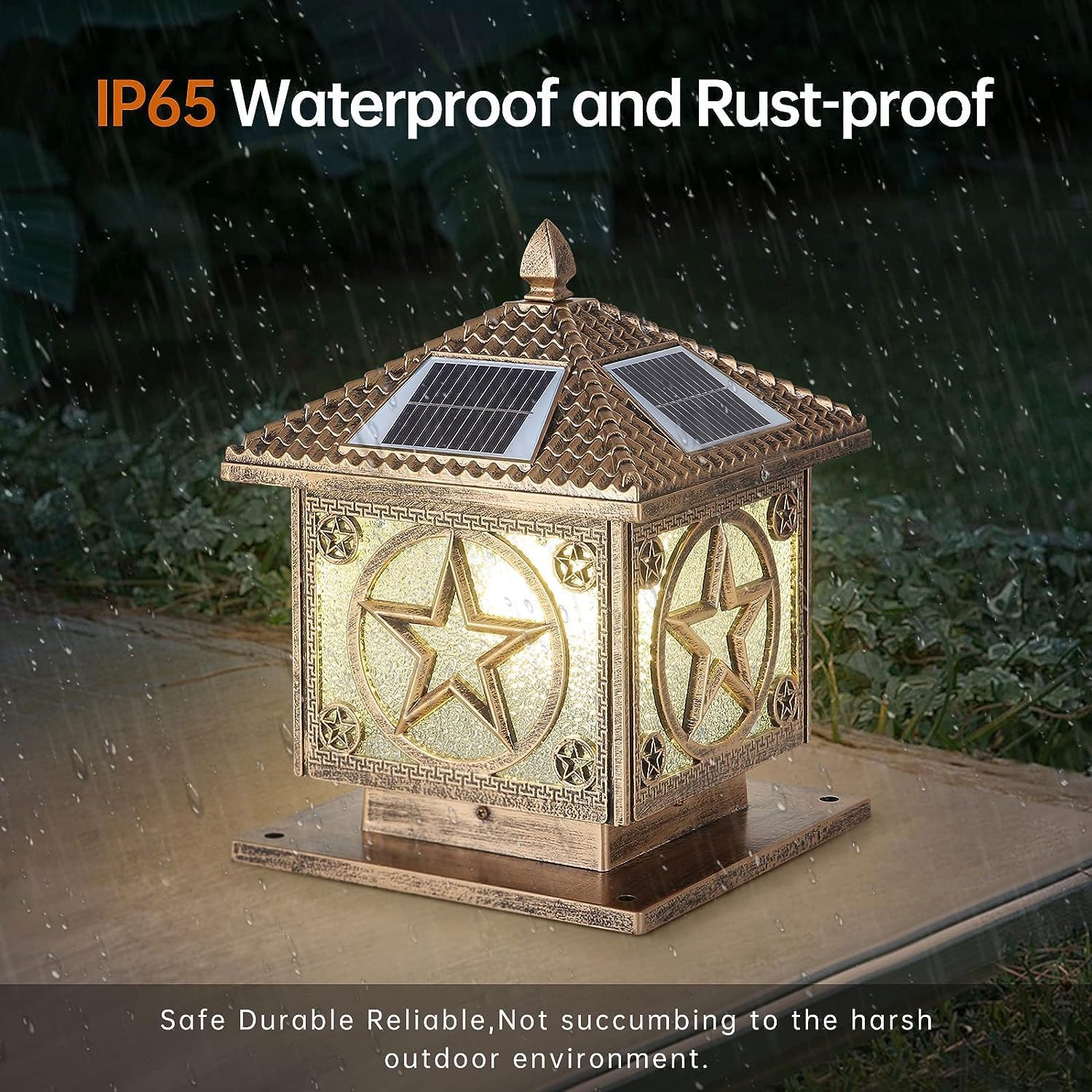 SLAWA Outdoor Solar Post Cap Light 9.8In Bronze Column Lights Square Waterproof Landscape Lighting