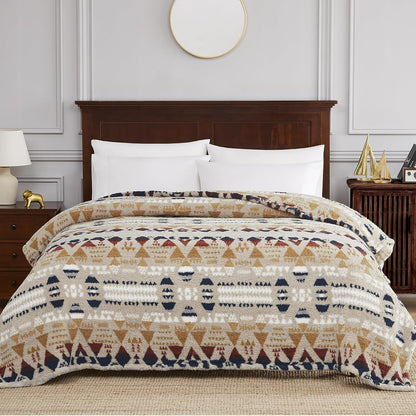 CASAAGUSTO Boho Sherpa Throw Blanket, Aztec Queen Blanket, Ultra Soft, Warm, Cozy, Plush, Thick