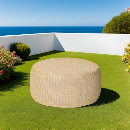 Outdoor Inflatable Ottoman with Air Pump, Fade-Resistant Patio Footrest Stool D21”x H9”, Round Pouf