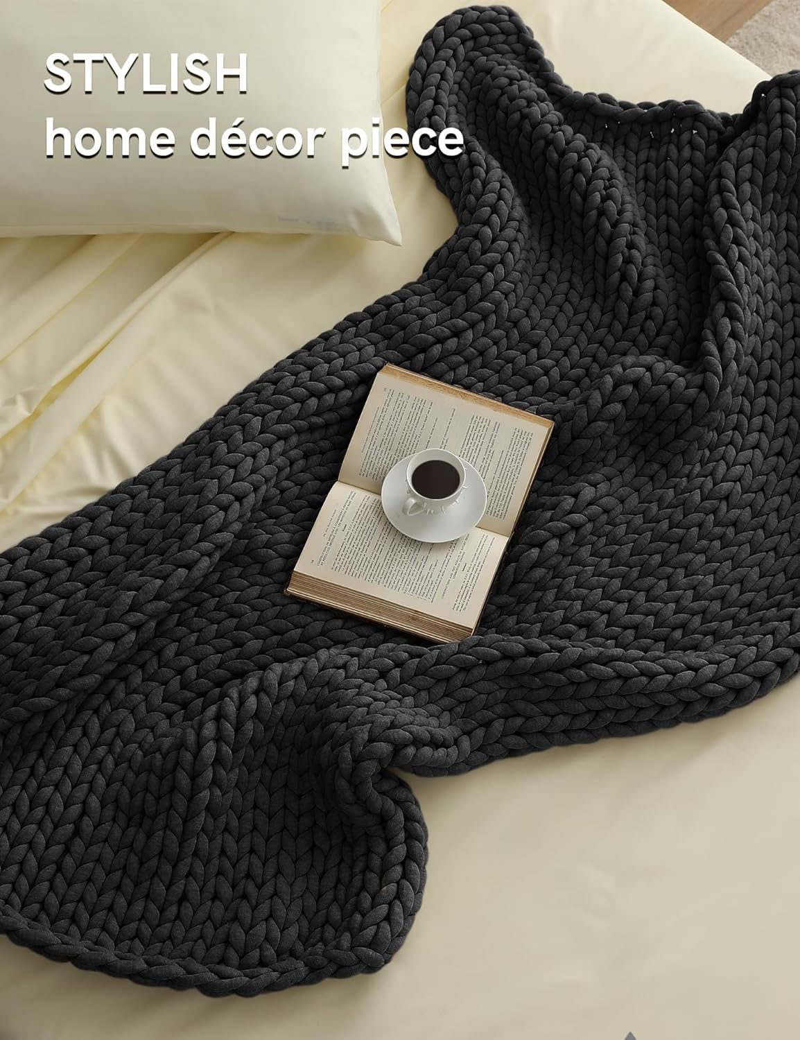 YnM Chunky Throw Blanket, Medium-Weight, Hand Knitted, Skin Friendly, Ventilated and Breathable