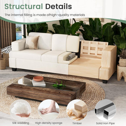 Sofa, 89" 3-Seater Deep Seat Sofa, Modern Comfy Couches for Living Room Apartment Lounge, Beige