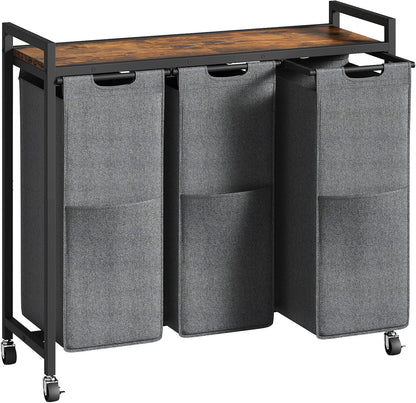 HOOBRO Laundry Sorter 3 Section, Laundry Hamper with Wheels, 3 × 11.5 Gal (43.4L), Rolling Laundry