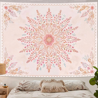 Lunerfex Floral Mandala Tapestry Boho Tapestry for Bedroom Pink Tapestries Wall Hanging Living Room