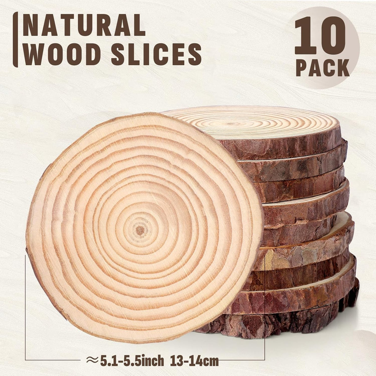 FUMILE Unfinished Natural Wood Slices 5.1-5.5 Inch, 10 PCS Round Wooden Discs with Tree Bark, Wood