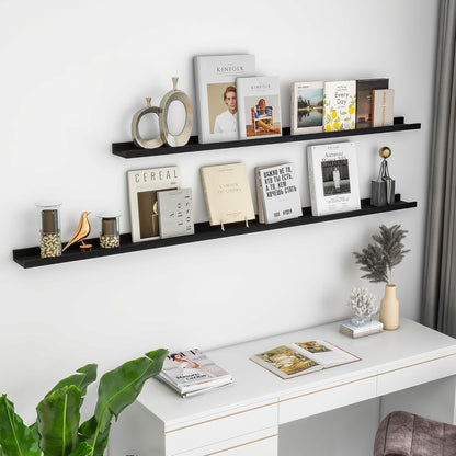 Solid Ash Wood Floating Shelves, Wood Picture Ledge Shelf Set of 2, 48 Inch Long Large Photo Ledge