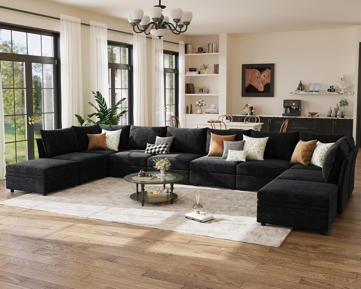 198.6" Oversized Modular Sectional Sofa, U Shaped Convertible Couch with Movable Ottoman, Large 10