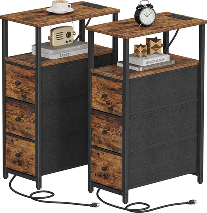 TUTOTAK Narrow Night Stand with Charging Station, Slim End Table with Plugins, Tall Side Table with