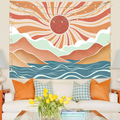 Lunerfex Boho Sun Tapestry Sunset Wall Tapestry, Mountain Tapestries for Bedroom 80s Tapestries