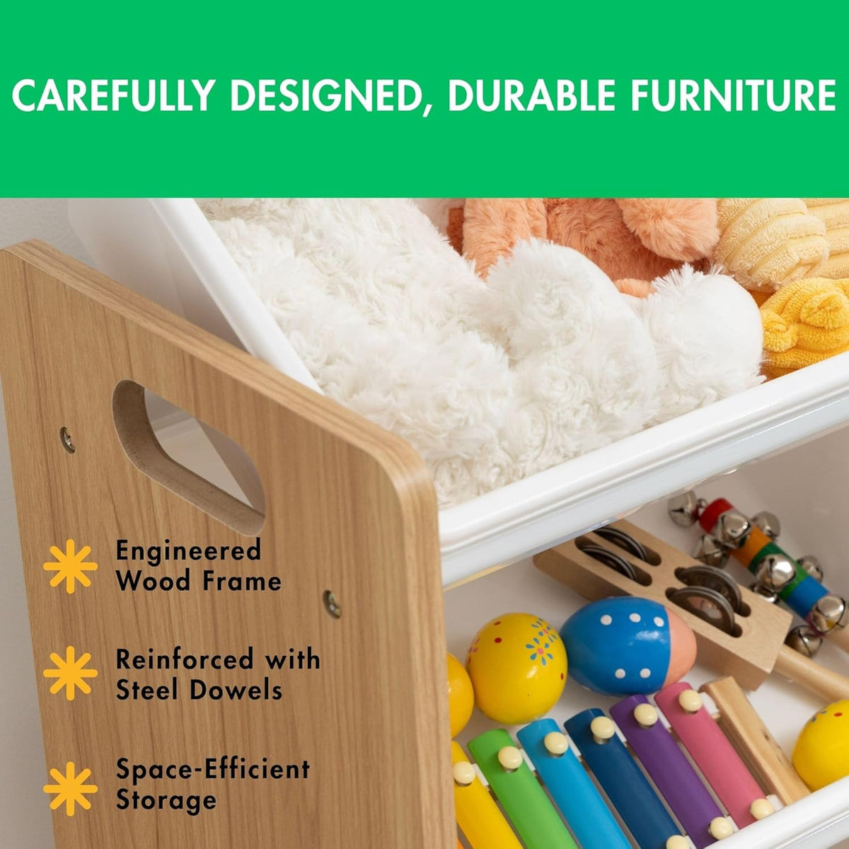 Humble Crew 9-Bin Toy Organizer – Journey Natural Wood with White Plastic Bins, 3-Tier Storage