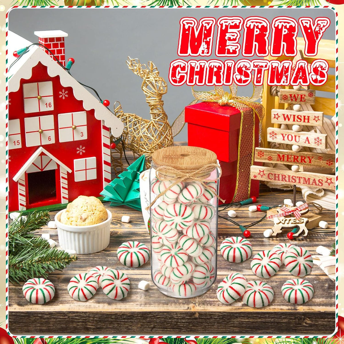 36 Pcs Felt Peppermint Decoration Christmas Wool Peppermints Christmas Arts Crafts Supplies, DIY