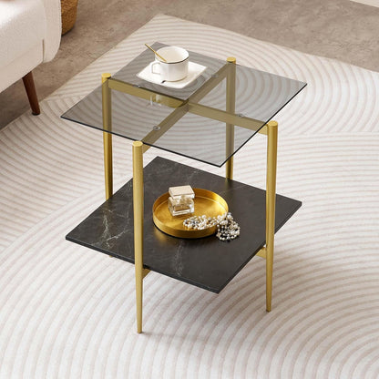Glass End Table, Mid-Century Modern Design Sofa Table, for Living Room, L18 x W18 x H23 in, Clear