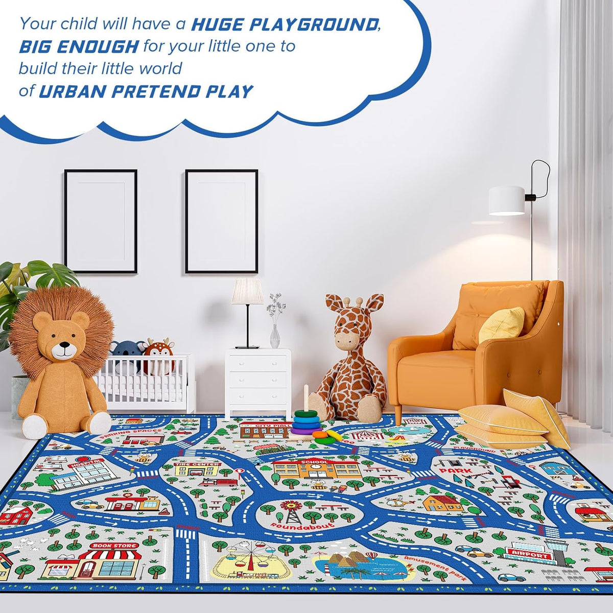 Kids Carpet Playmat Rug Player Car Rug,City Life Traffic Road Map Mat Educational Game Area Rug for