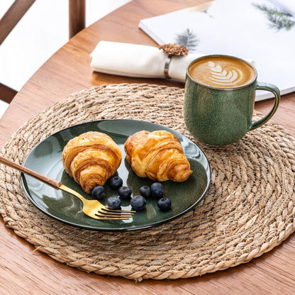 LERATIO Ceramic Dinnerware Sets for 4,16-Piece Reactive Glaze Plates and Bowls Set with Mugs,Highly