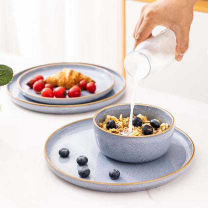 GBHOME Ceramic Dinnerware Sets for 4, 12 Pieces Stoneware Plates and Bowls Sets, Scratch Resistant
