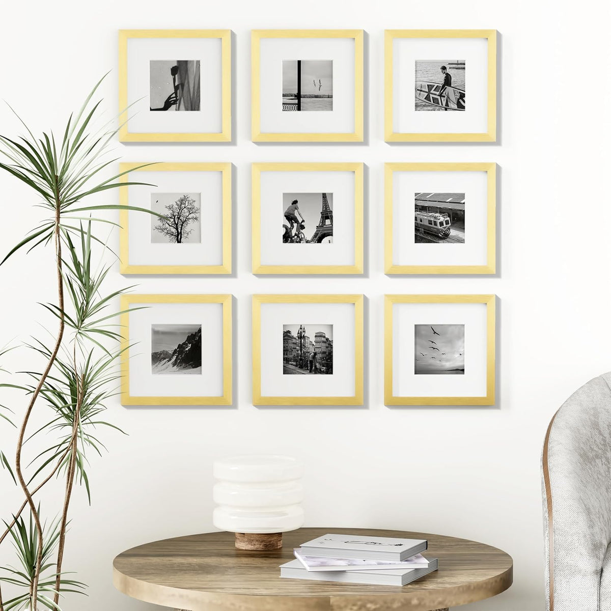 Vittanly 8x8 Picture Frames Set of 9, Shatter Resistant Plexiglass, Display 4x4 Pictures with Mat