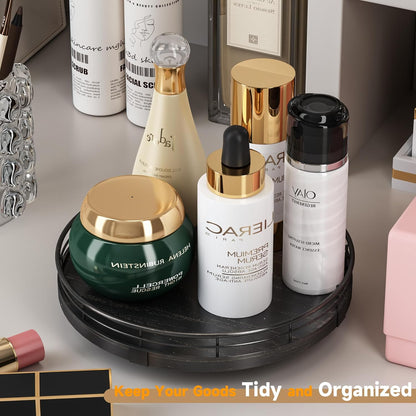 9" Oak Bathroom Vanity Tray Turntable for Perfume Candle, Round Wooden Decorative Tray for Kitchen