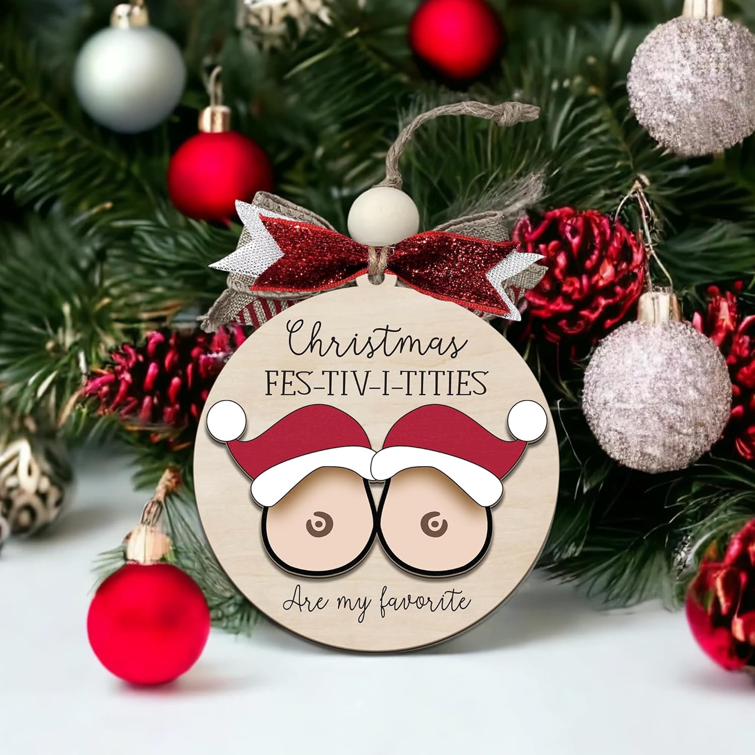 Funny Christmas Ornament – Adult Humor Naughty Holiday Gag Gift for White Elephant & Secret Santa