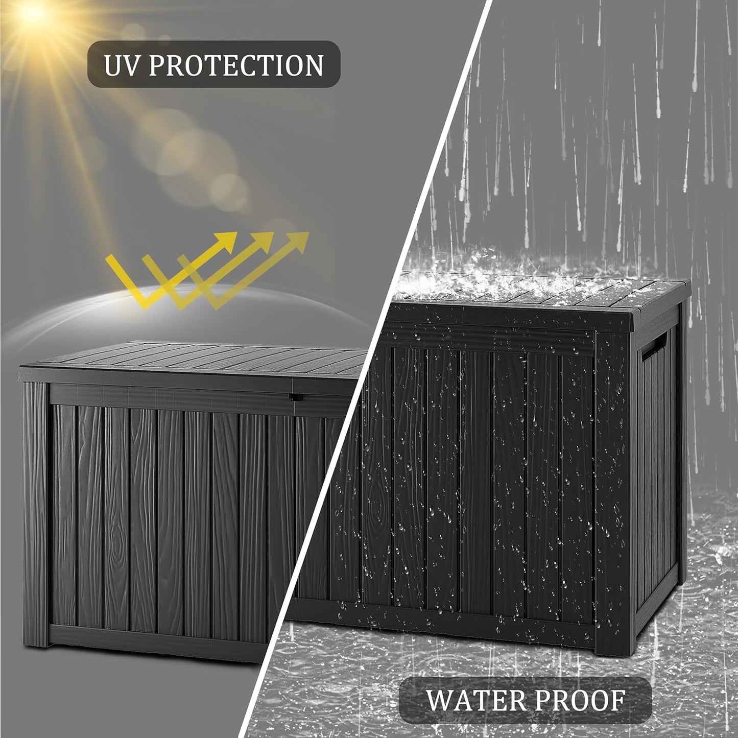 270 Gallon Lockable Resin Deck Box, Waterproof & UV-Resistant Outdoor Storage Box for Outdoor