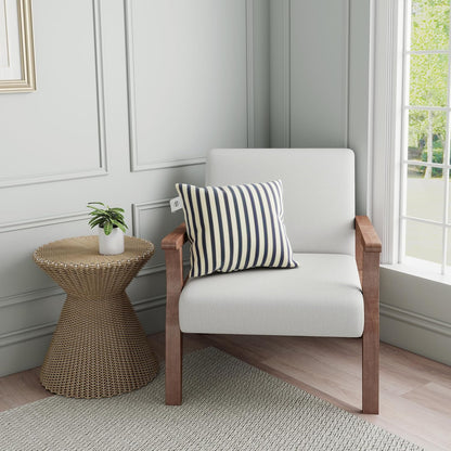HNY Mid Century Armchair with Wood Frames, Linen Upholstered Living Room Arm Chair, for Living
