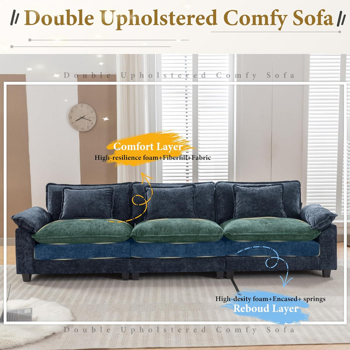 URRED Modular Sectional Sofa Comfy Cloud Couch, Modern Chenille Sofa Sleeper Deep Seat Couches with