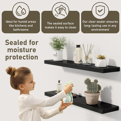 Black Floating Shelves Wall Shelf 40 Inch, 8 Inch Deep Floating Shelf for Wall, Farmhouse Black