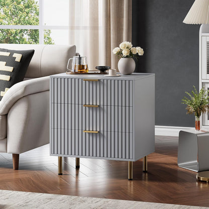 3 Drawer Dresser for Bedroom, Fluted Modern Nightstand with Deep Drawers, Chest of Drawers with