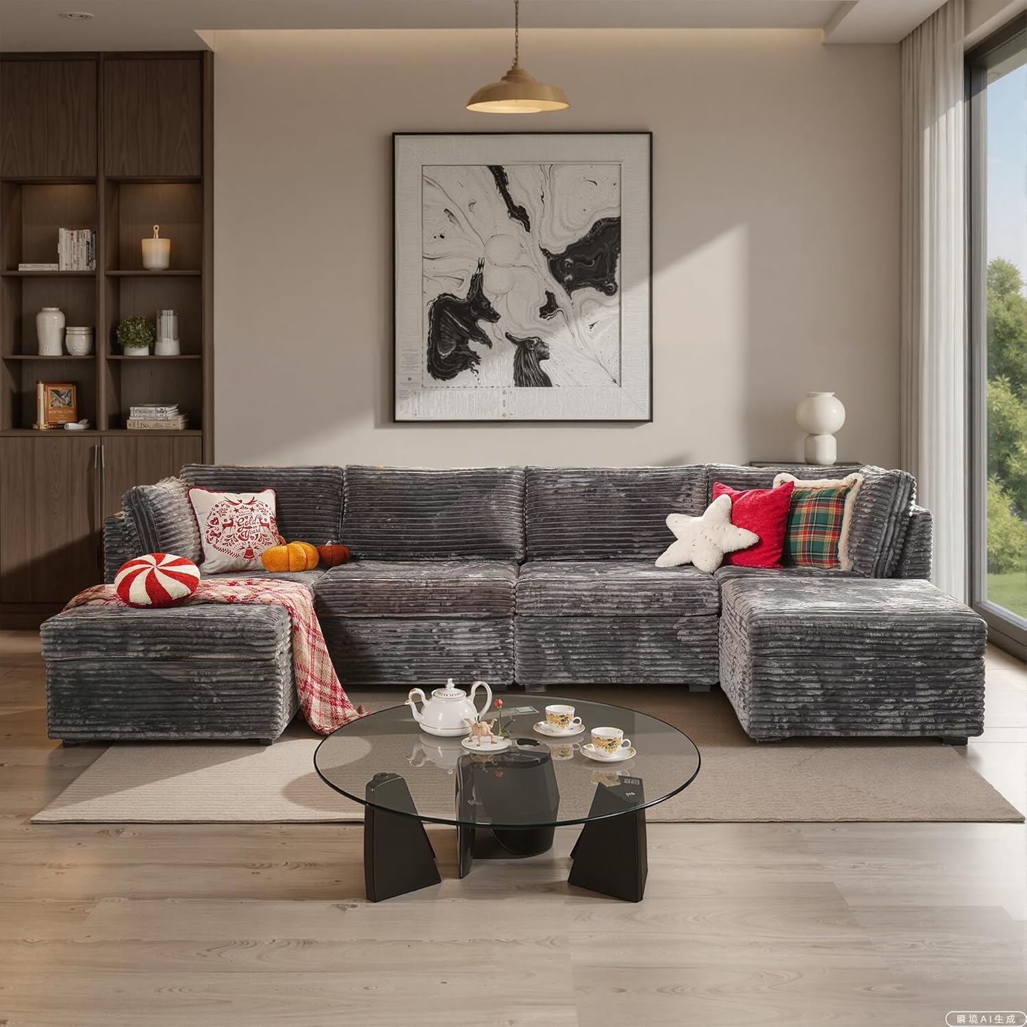 ovios Sectional Sofa Couch with U-Shape Chaise Ottomans, Comfy Modular Cloud Couches with Deep