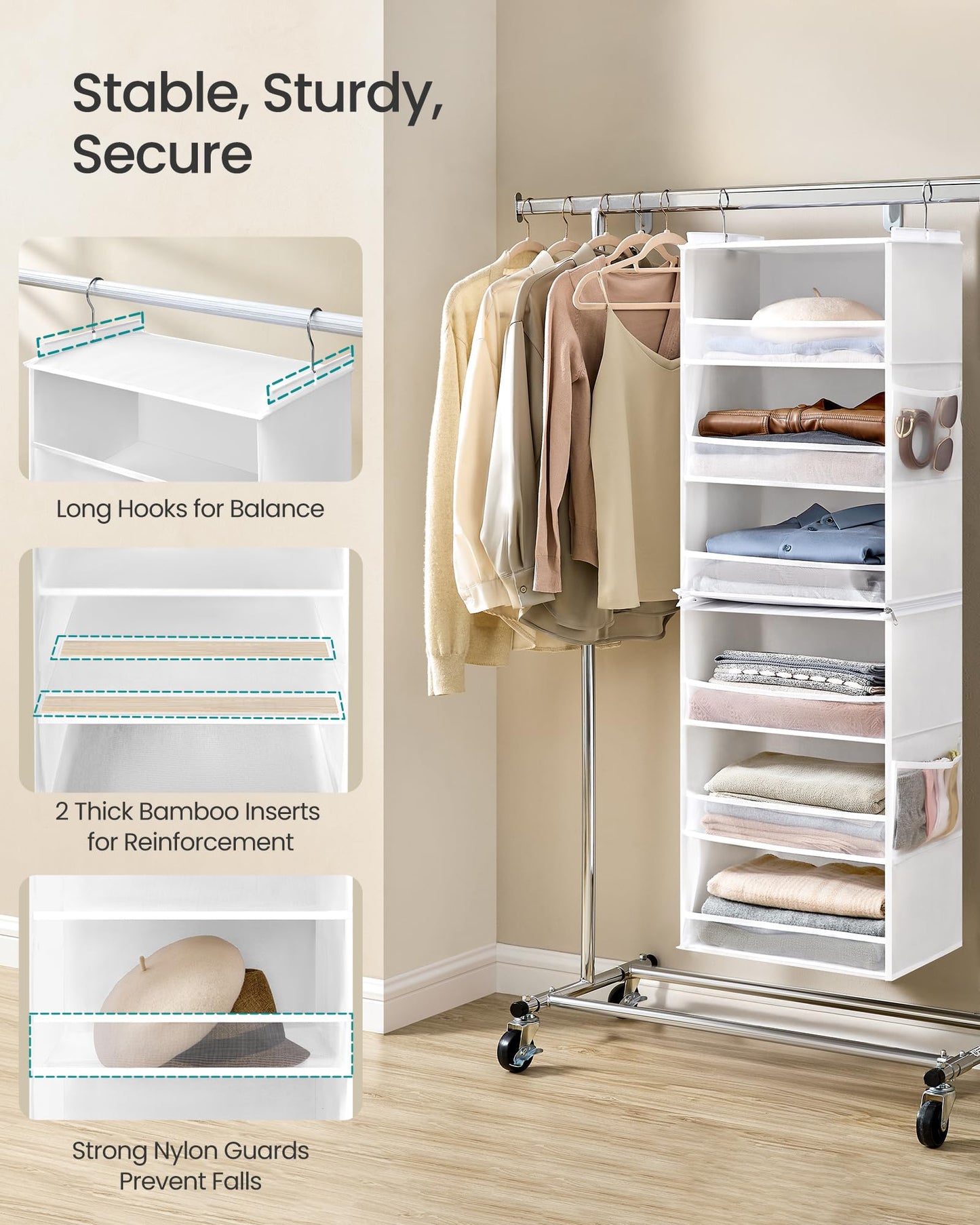 SONGMICS Hanging Closet Organizer, 6-Tier Fabric Storage Shelf, Separable Closet Hanging Shelf with