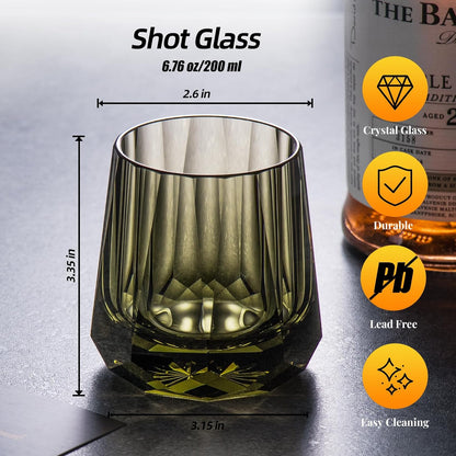 KAMMAK Crystal Whiskey Glasses Set of 2, Handcrafted 6.76oz Old Fashioned Glasses Stemless, Luxury